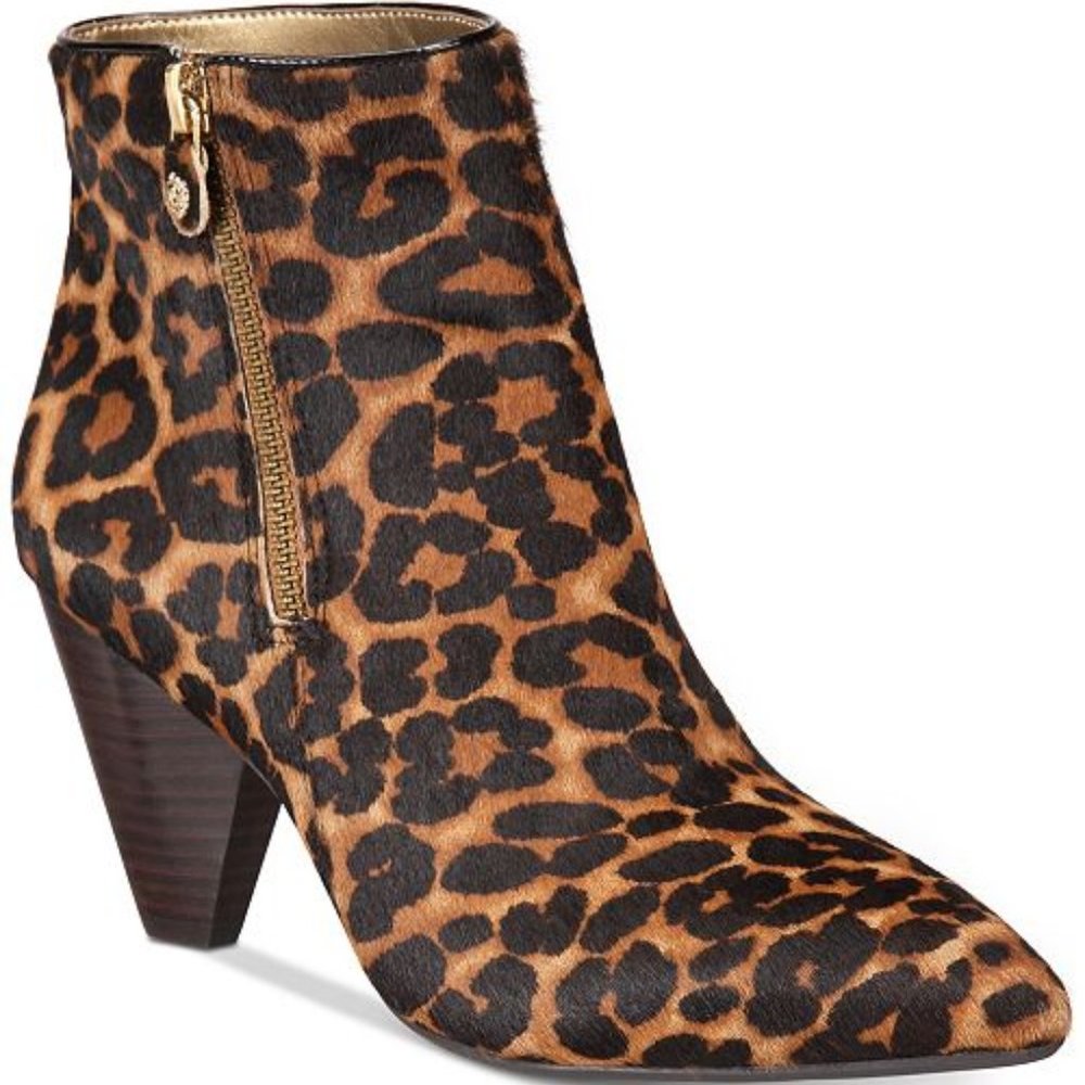 Anne Klein LEOPARD Yavin Calf Hair Zip Booties 8